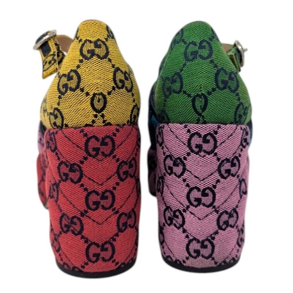 Gucci GG Multicolor Rainbow Platform Sandals Heels Logo Monogram Resort 38 - Picture 4 of 7